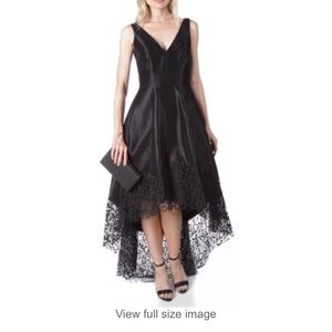 Betsy & Adam Dupioni and Lace High-Low Dress